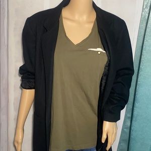 People Trend Olive Green V-neck Short Sleeve Tee